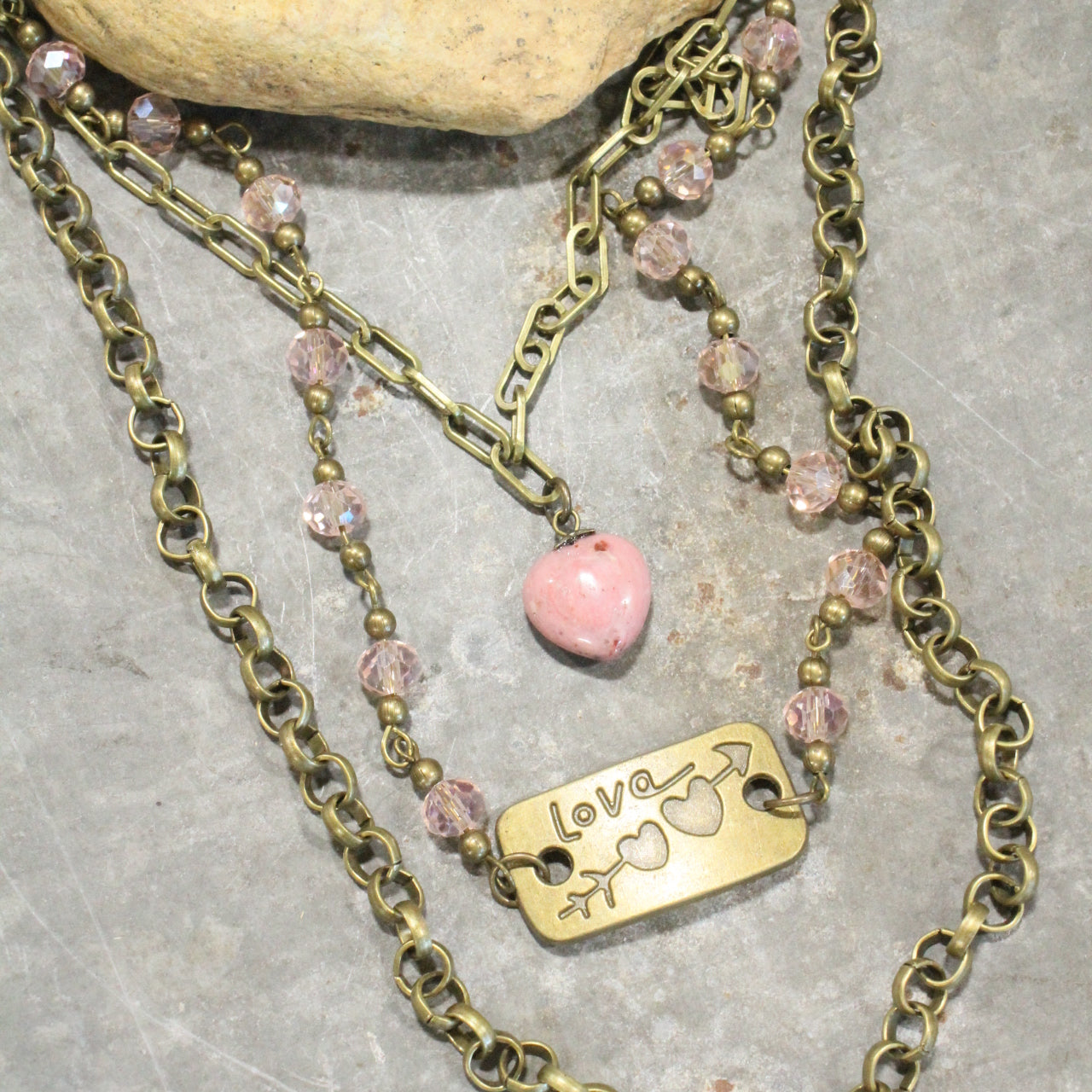 Cupid's Triple Layered Blush Crystal Necklace