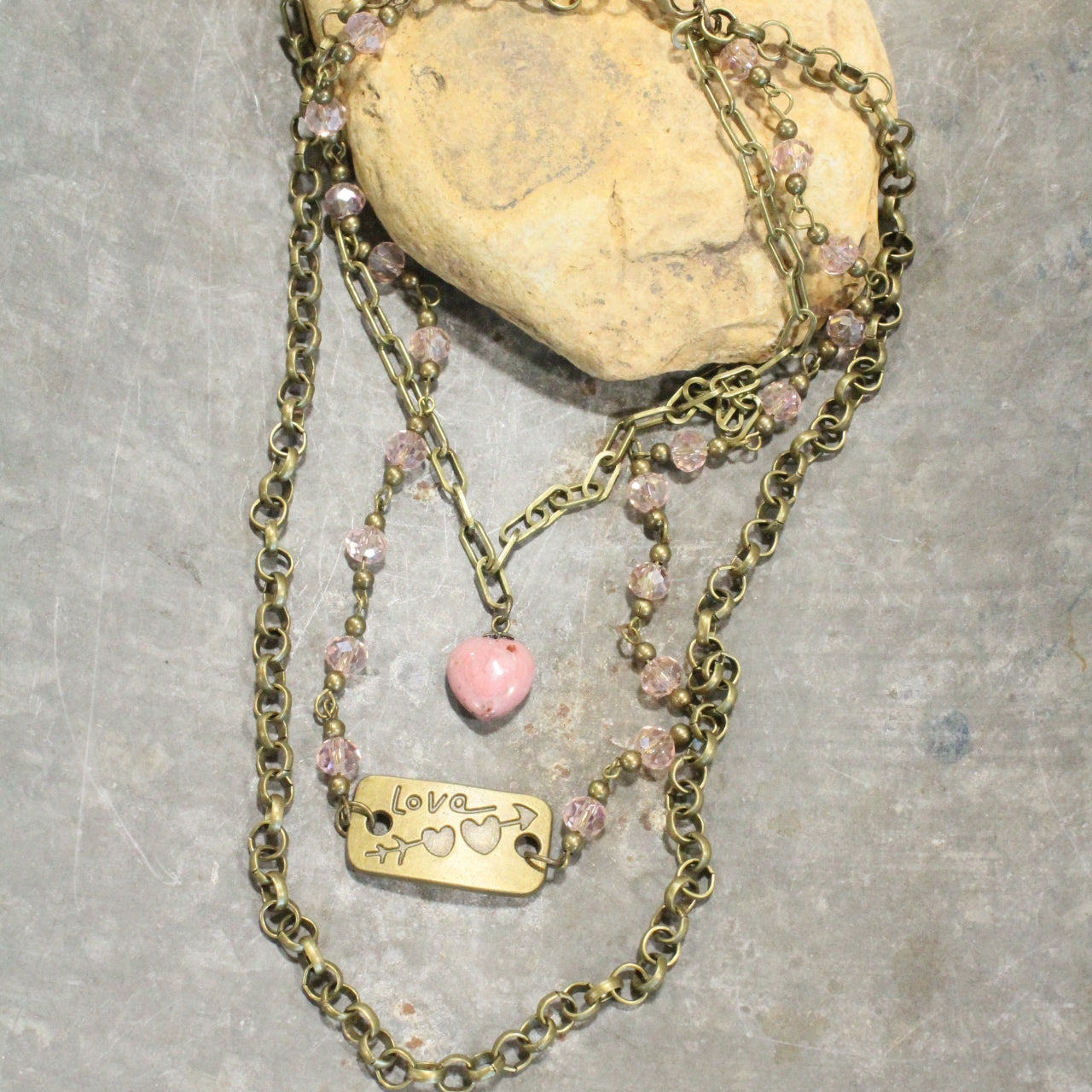 Cupid's Triple Layered Blush Crystal Necklace