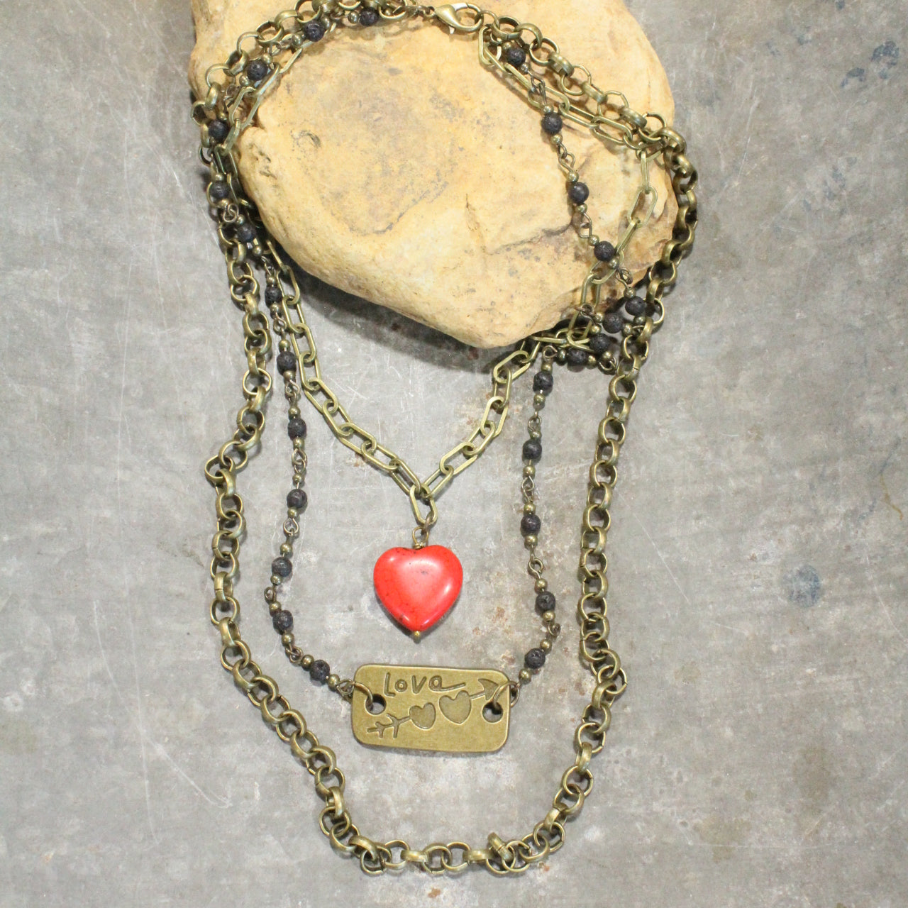 Cupid's Triple Layered Red Heart Necklace