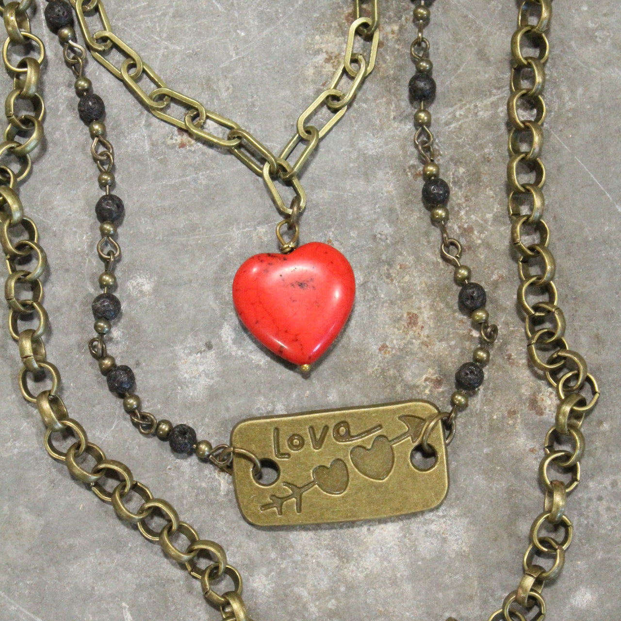 Cupid's Triple Layered Red Heart Necklace