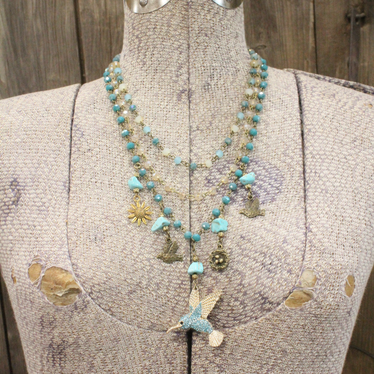 Quick Flight Hummingbird Turquoise Layered Necklace
