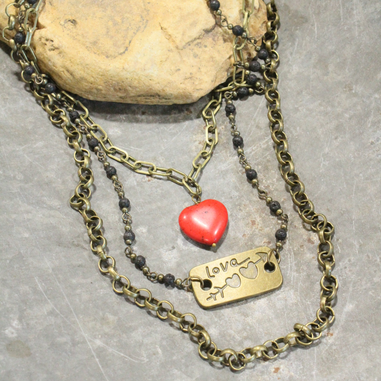 Cupid's Triple Layered Red Heart Necklace