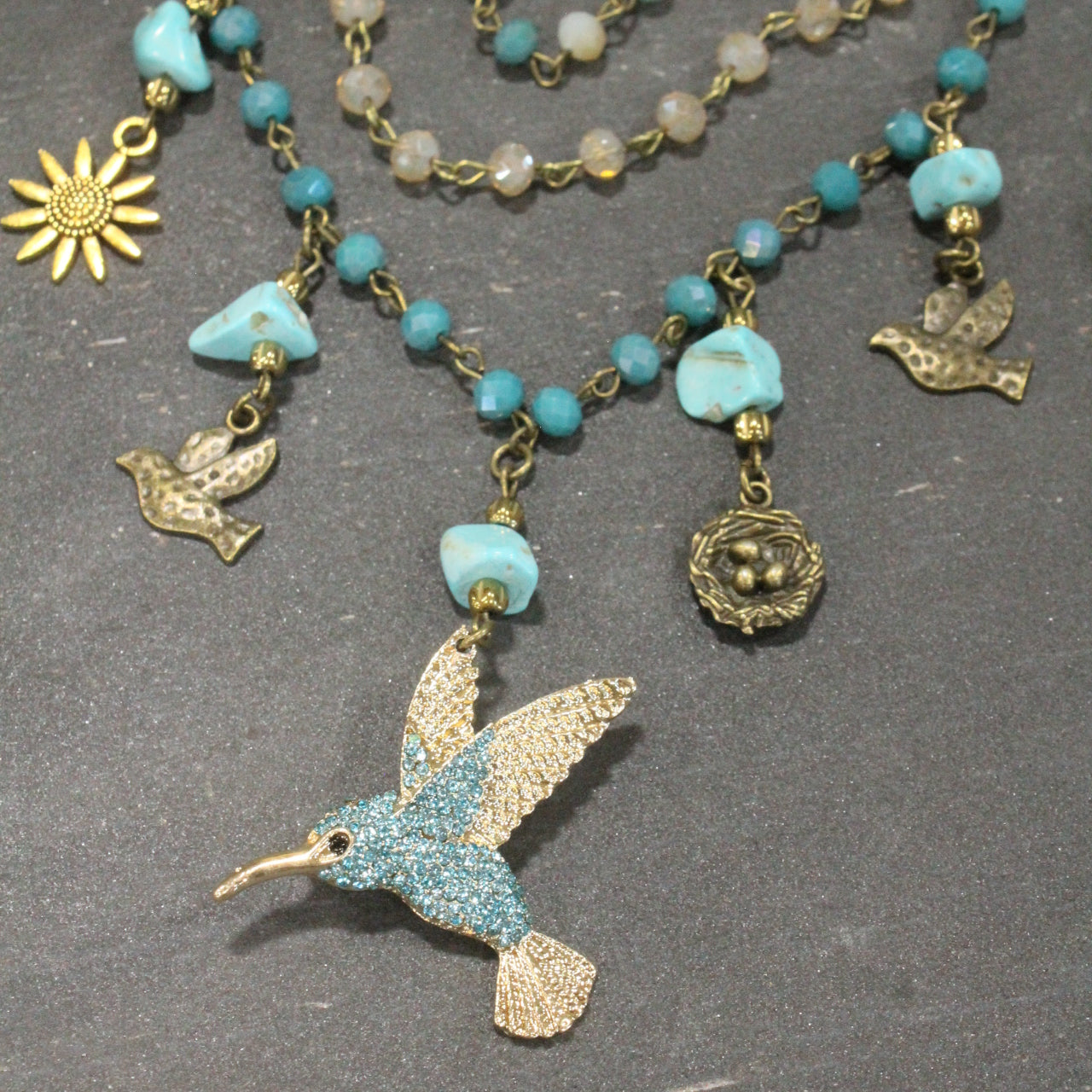 Quick Flight Hummingbird Turquoise Layered Necklace