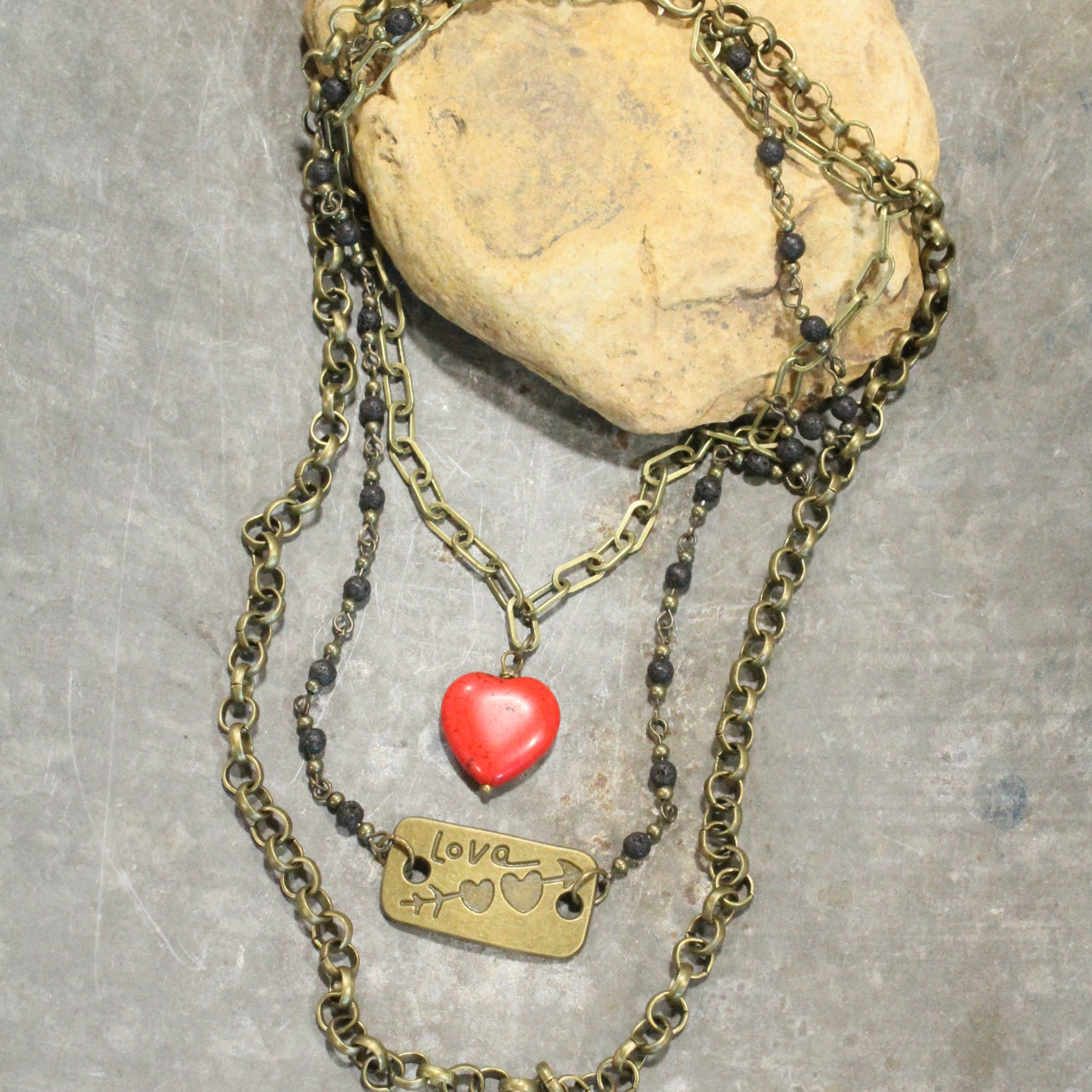 Cupid's Triple Layered Red Heart Necklace