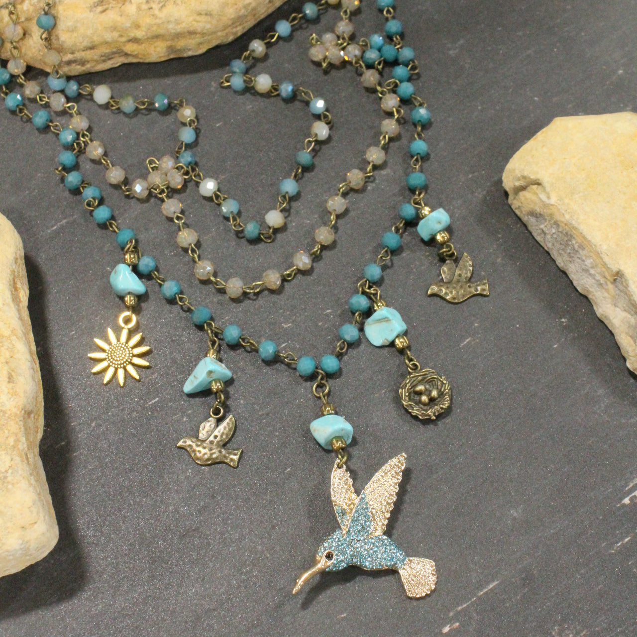 Quick Flight Hummingbird Turquoise Layered Necklace