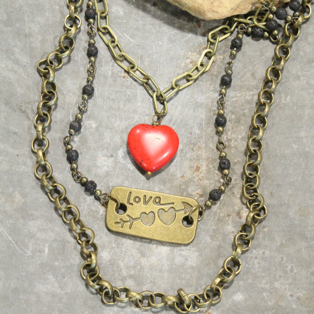 Cupid's Triple Layered Red Heart Necklace