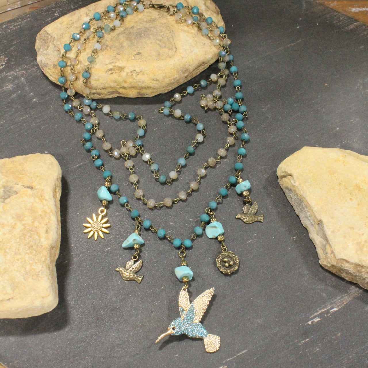 Quick Flight Hummingbird Turquoise Layered Necklace