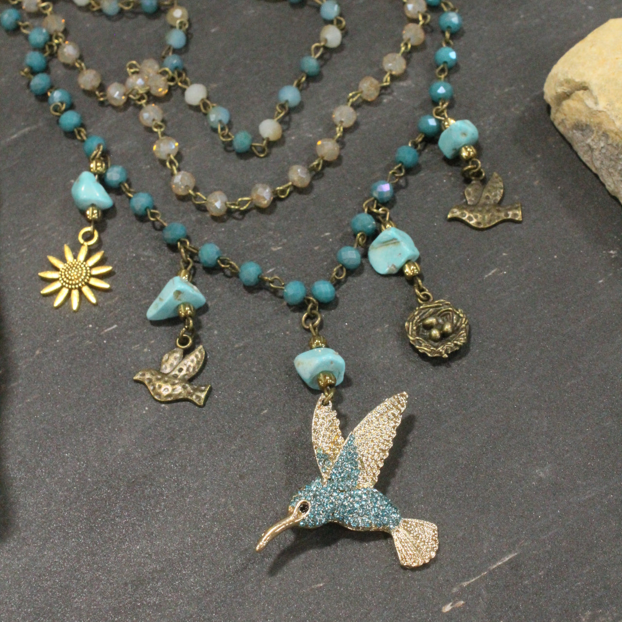 Quick Flight Hummingbird Turquoise Layered Necklace
