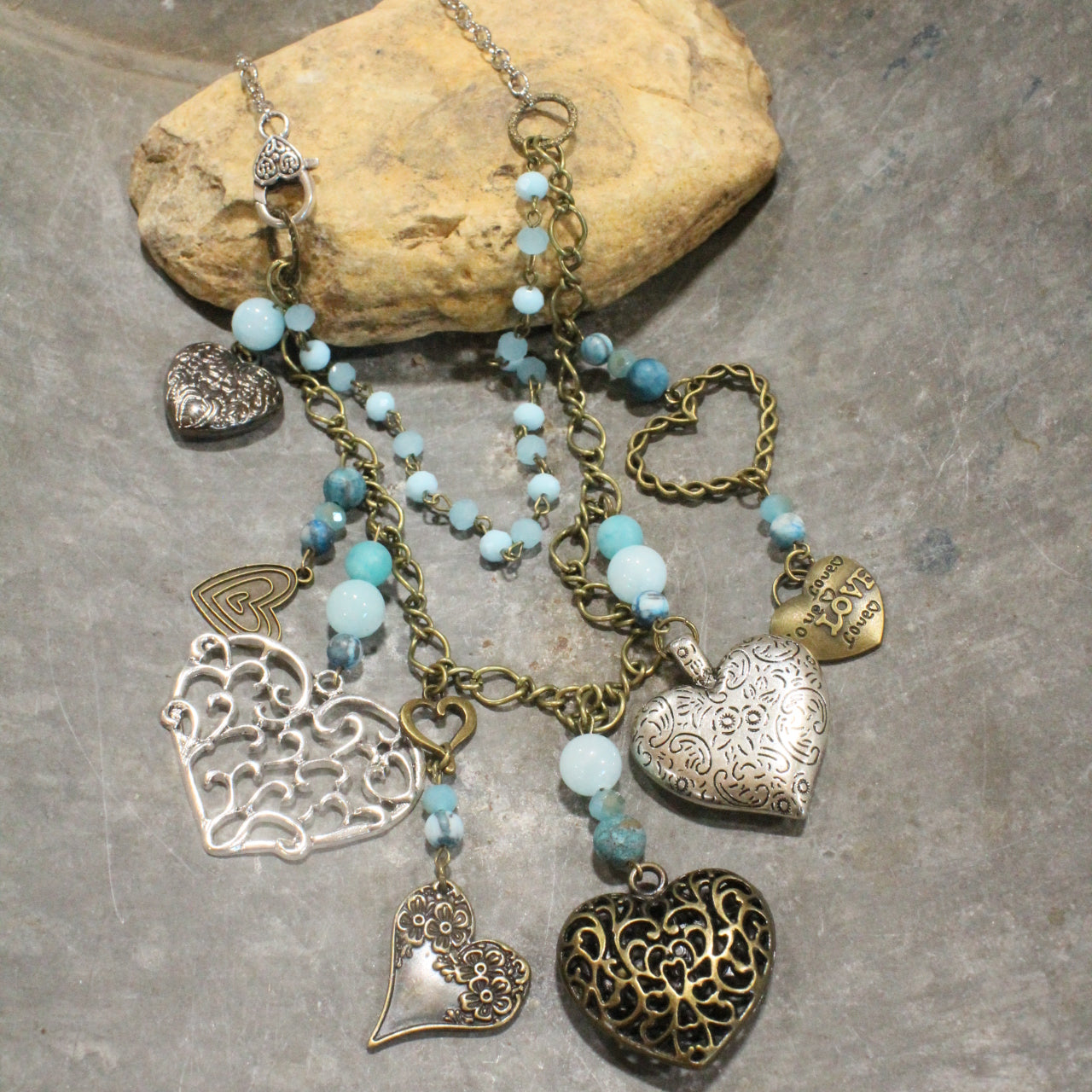 Loads Of Love Czech Heart & Mixed Metal Charmers Necklace