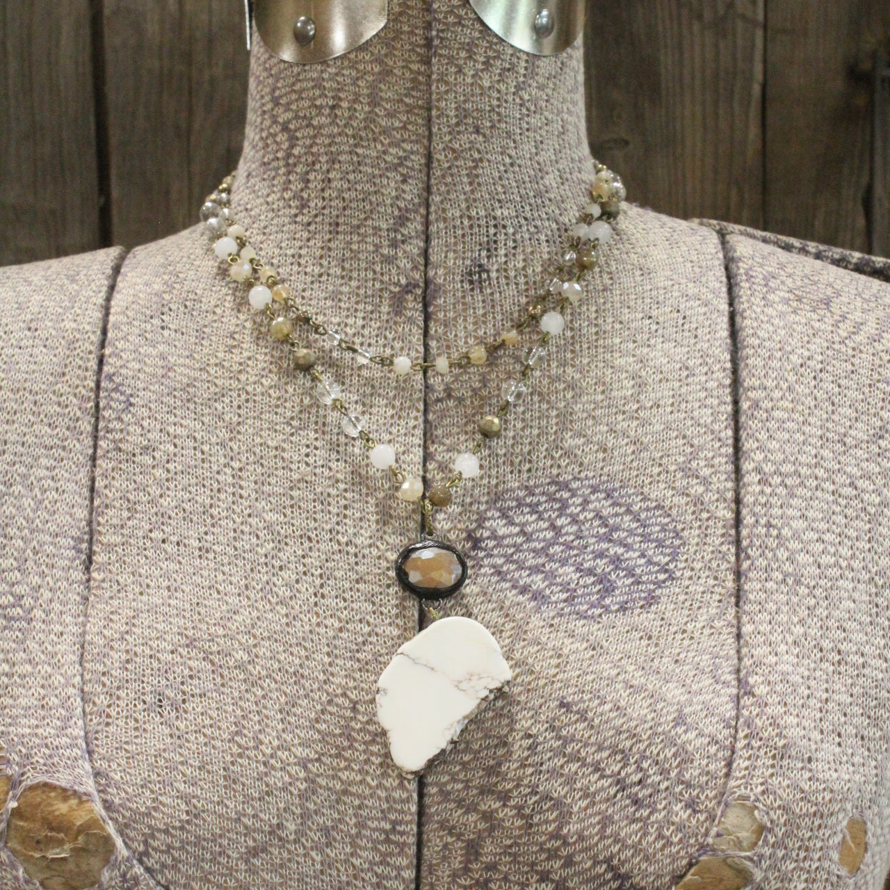 Bohemian Layered White Stone Drop Necklace