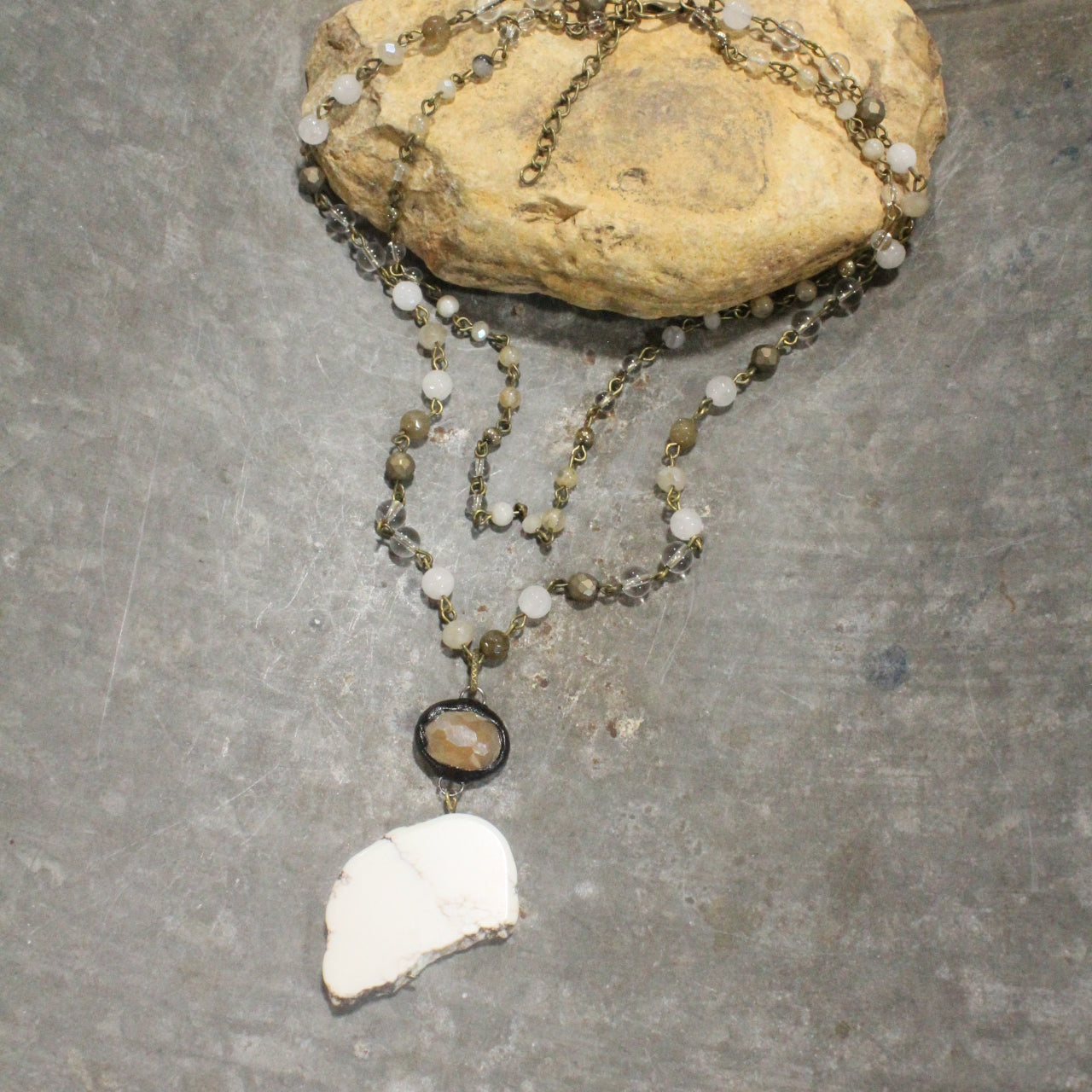 Bohemian Layered White Stone Drop Necklace