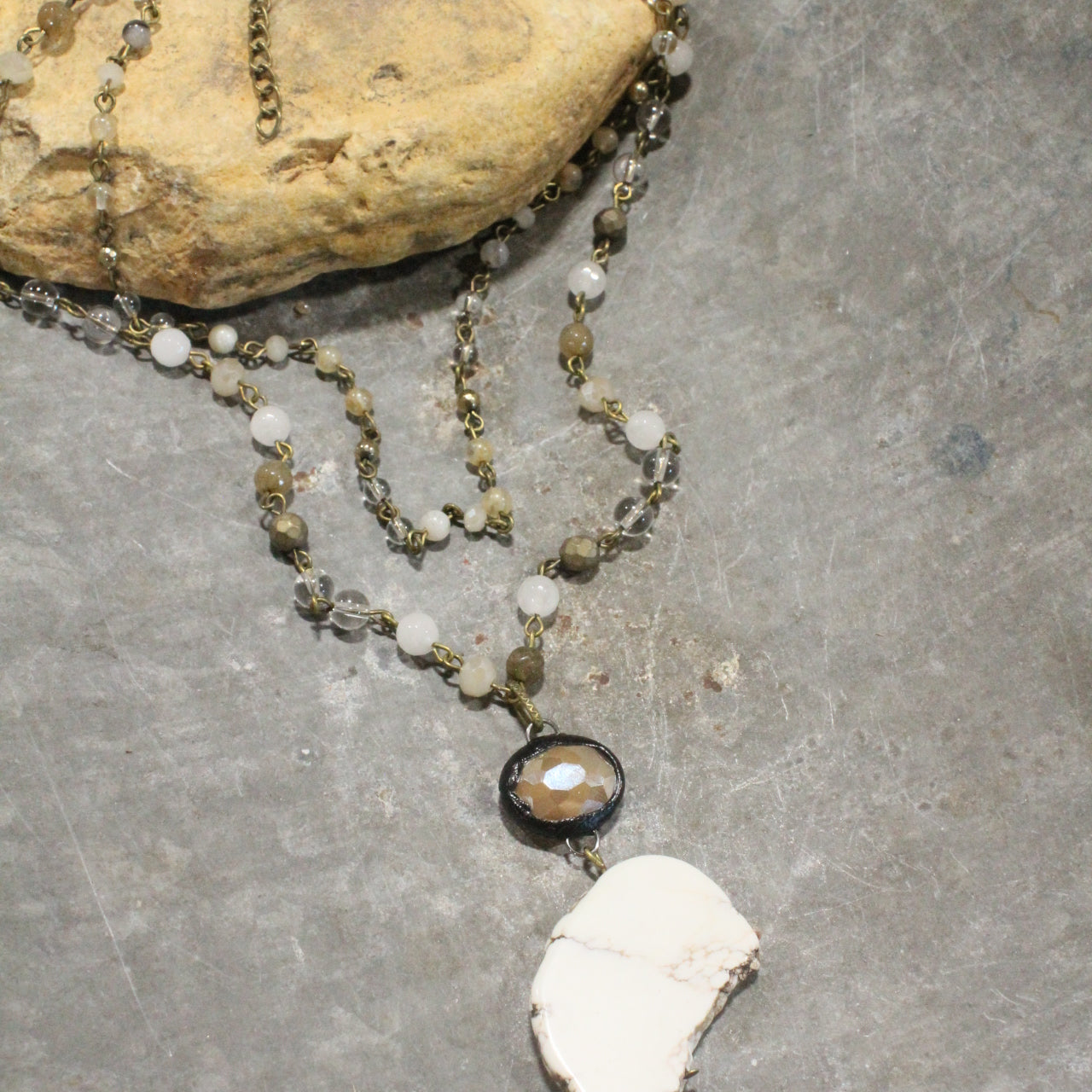 Bohemian Layered White Stone Drop Necklace