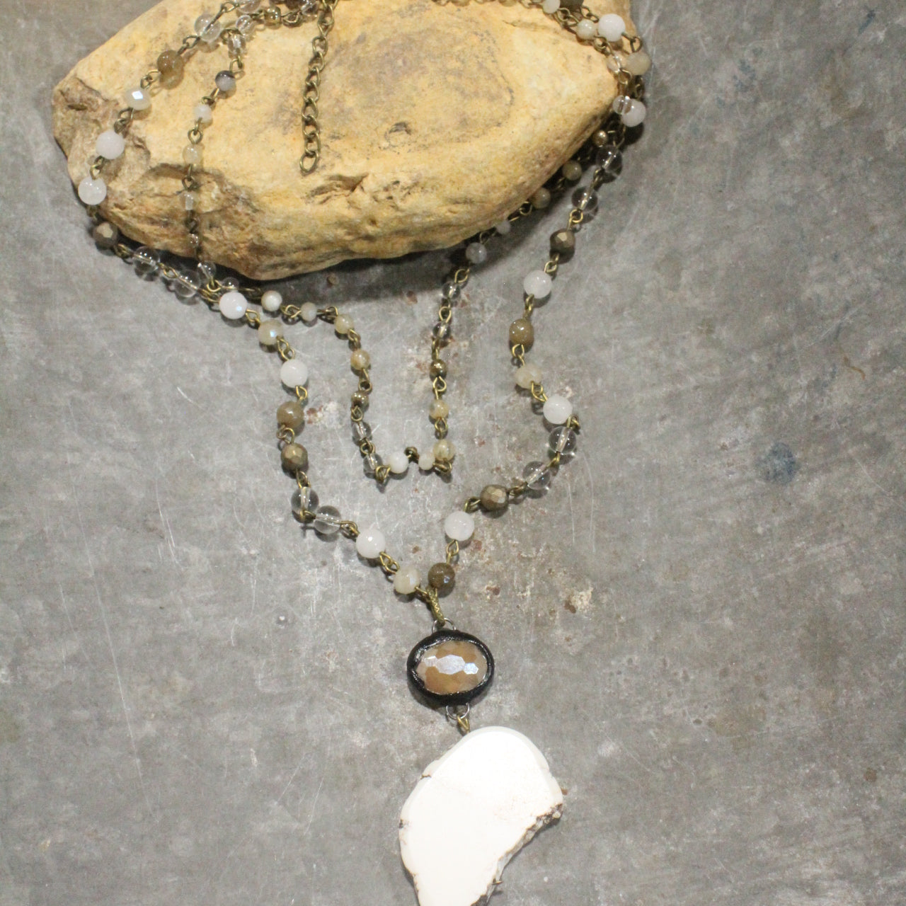 Bohemian Layered White Stone Drop Necklace