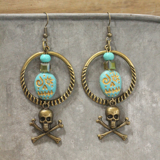 Skull & Cross Bones Dangle Drop Earrings