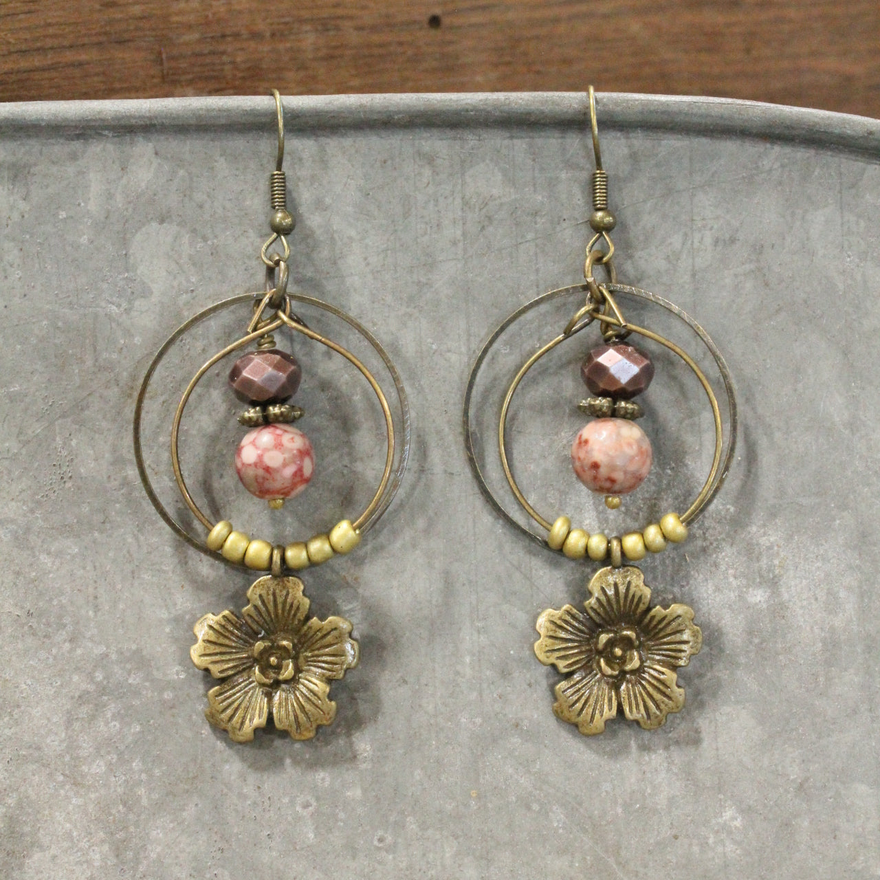 Mauve & Bronze Flowers Dangle Earrings