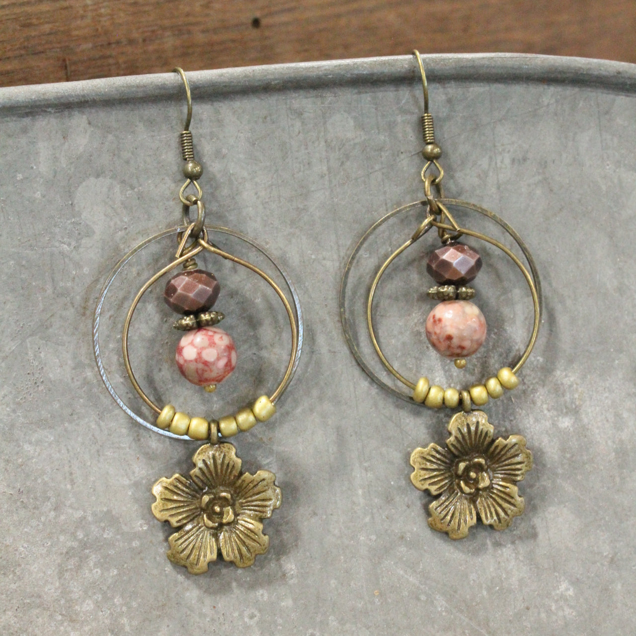 Mauve & Bronze Flowers Dangle Earrings