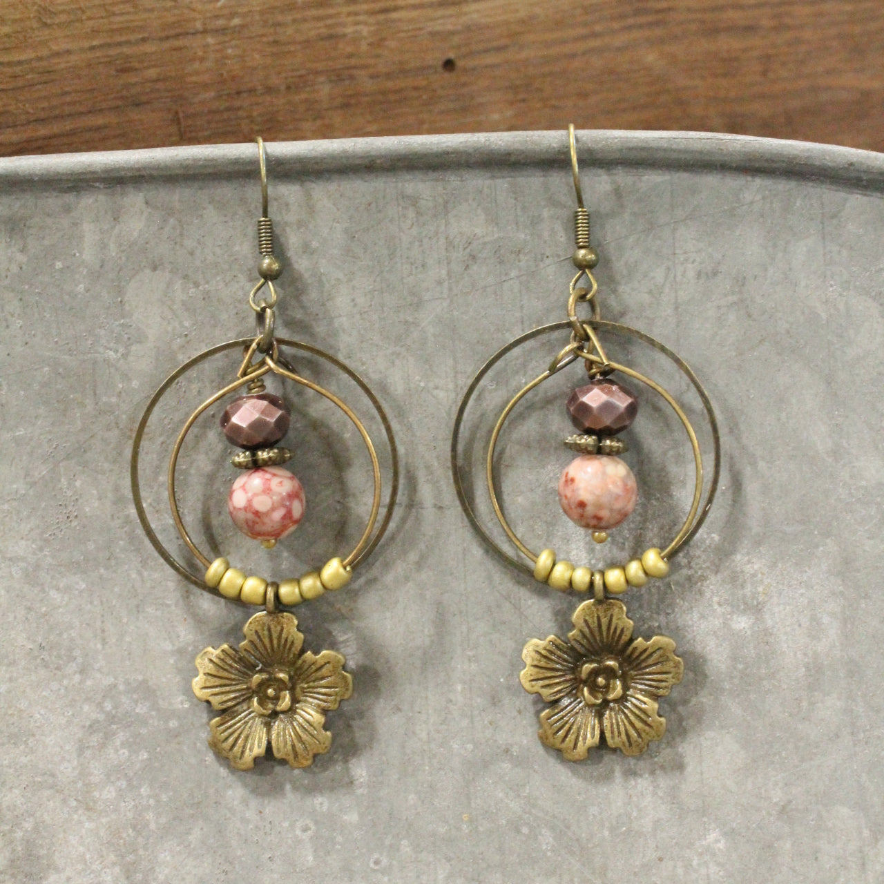 Mauve & Bronze Flowers Dangle Earrings