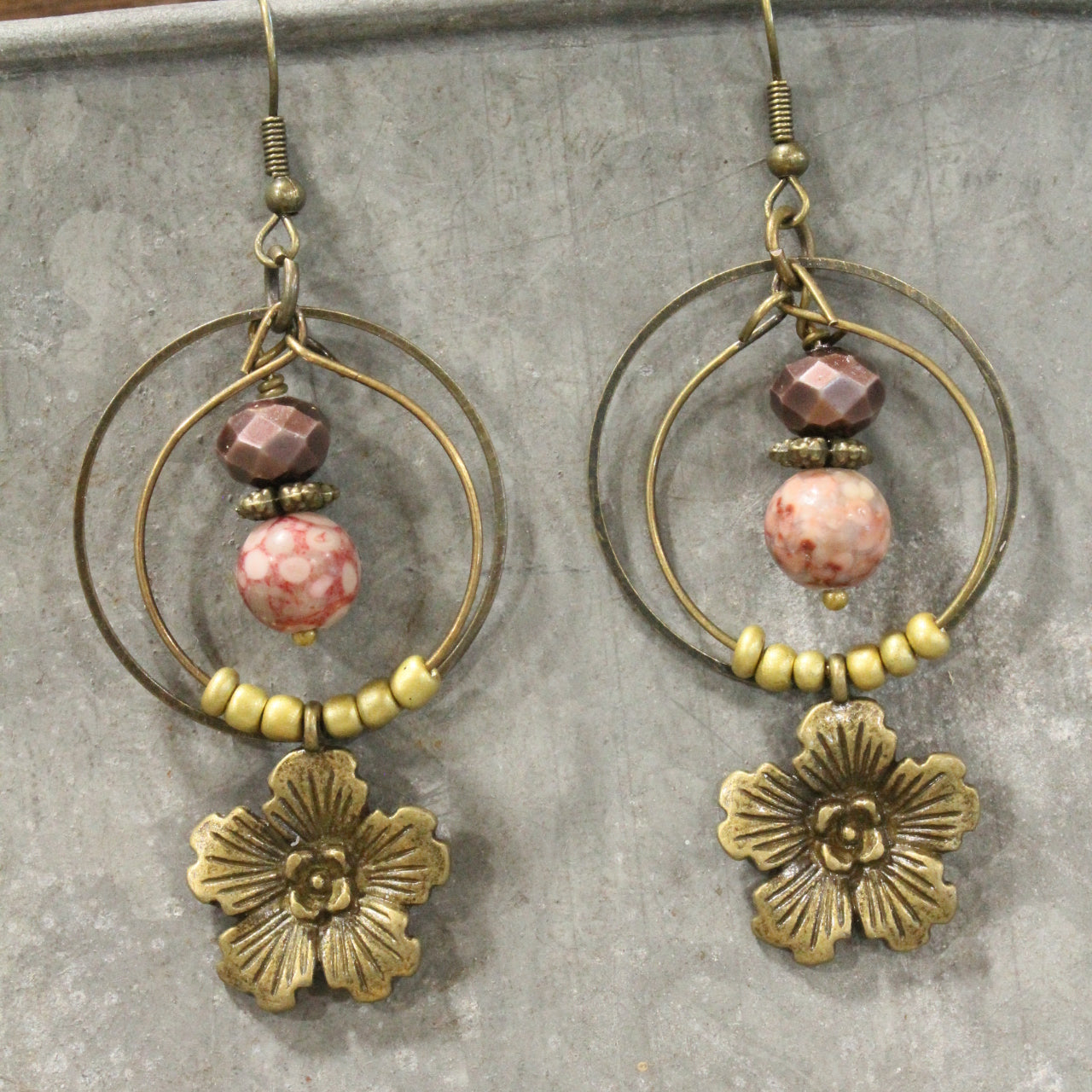 Mauve & Bronze Flowers Dangle Earrings