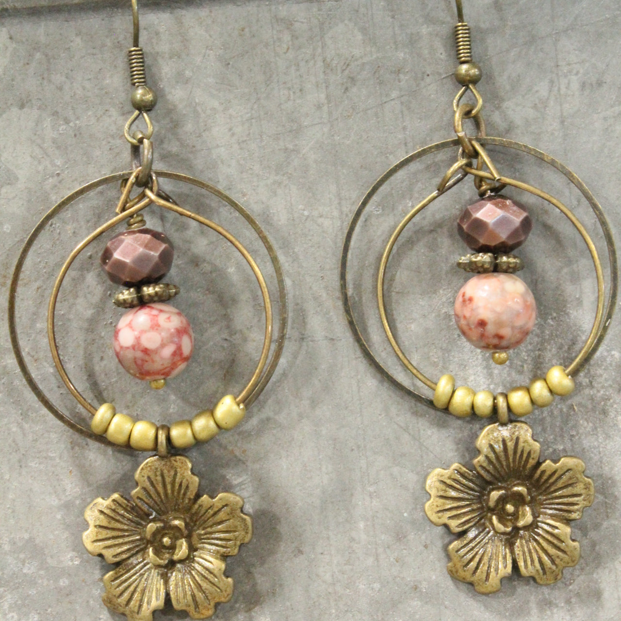 Mauve & Bronze Flowers Dangle Earrings