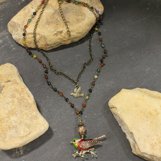 Song Bird Beauty Red & Lime Layered Necklace