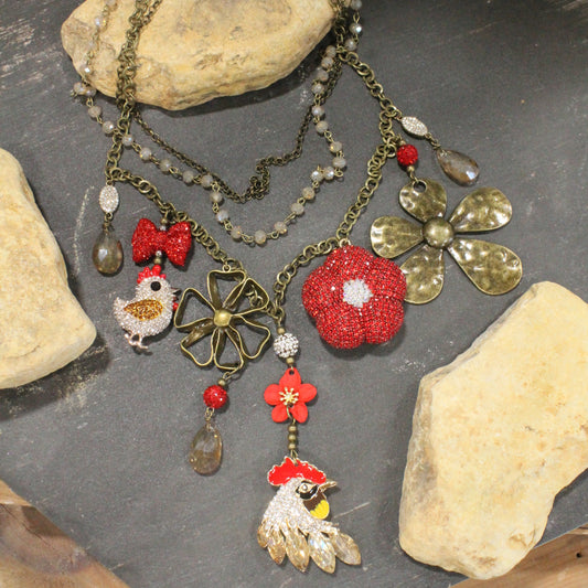 Rooster Crowing Layered Necklace