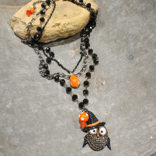 Whimsy Black Owl Layered Necklace