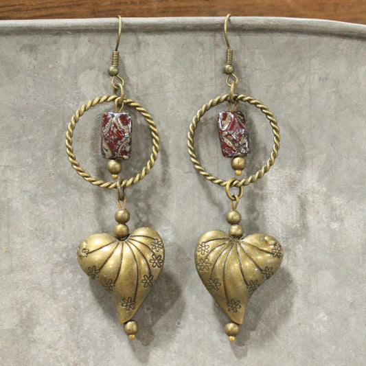 Ethnic Styled Heart & Czech Drop Earrings