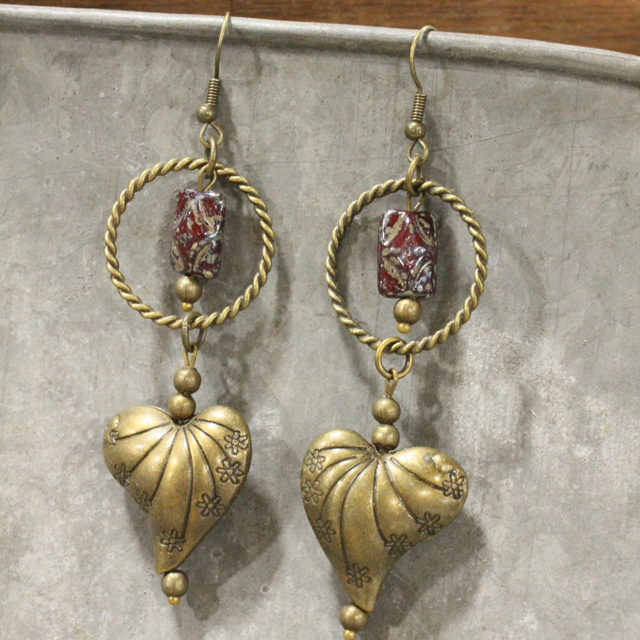 Ethnic Styled Heart & Czech Drop Earrings