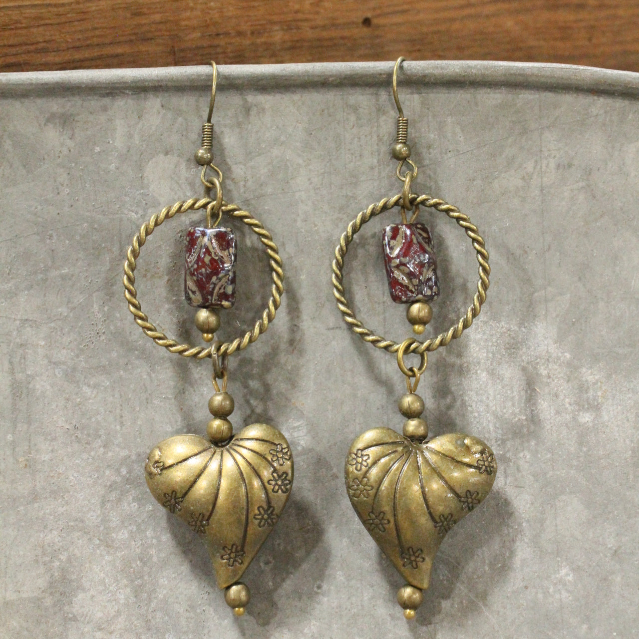 Ethnic Styled Heart & Czech Drop Earrings