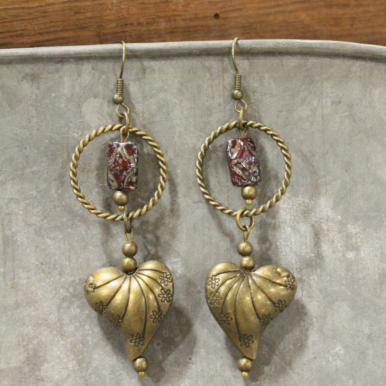 Ethnic Styled Heart & Czech Drop Earrings