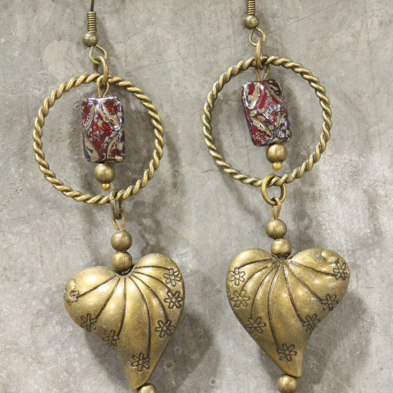 Ethnic Styled Heart & Czech Drop Earrings