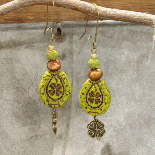 Lucky Czech Horseshoe Shamrock Earrings