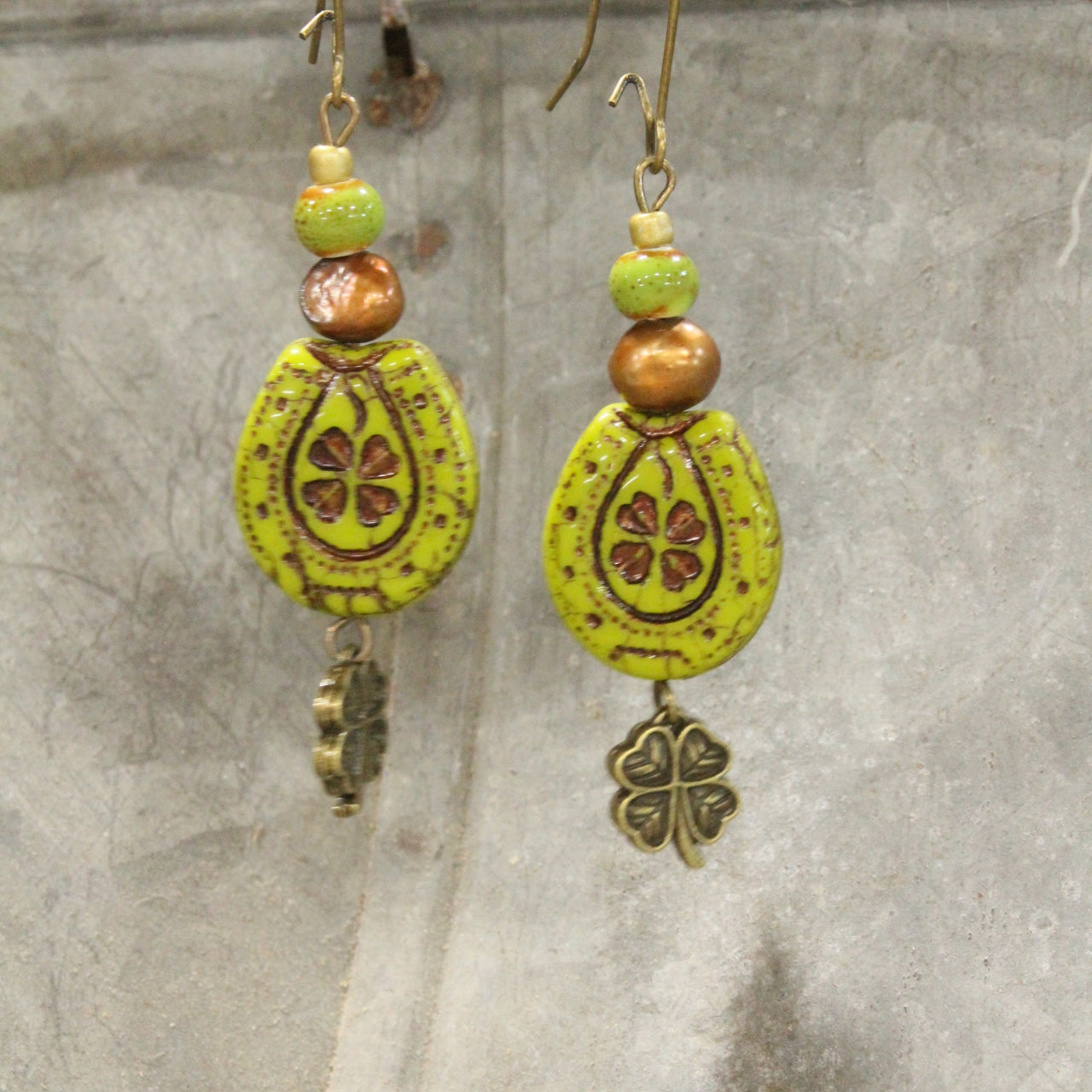 Lucky Czech Horseshoe Shamrock Earrings