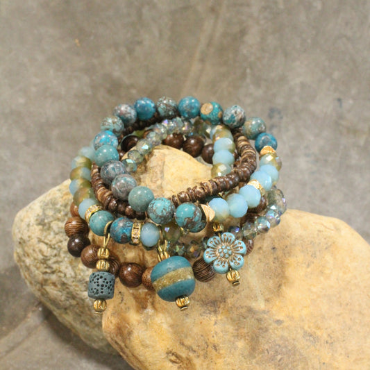 Vintage Stone & Flower Bracelet Set