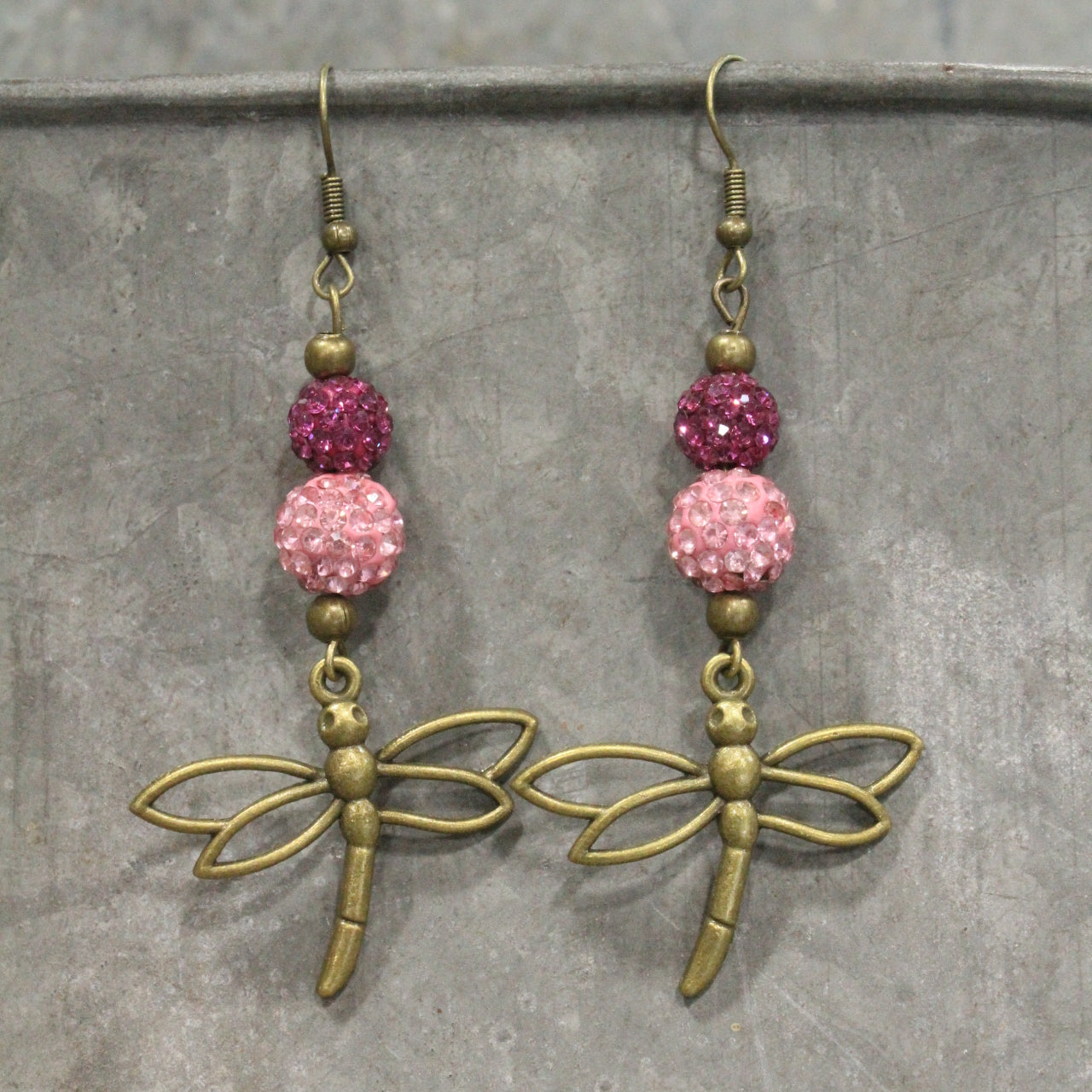 Gliding Strawberry Dragonfly Dangle Earrings