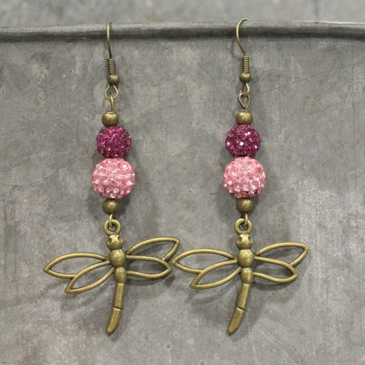 Gliding Strawberry Dragonfly Dangle Earrings