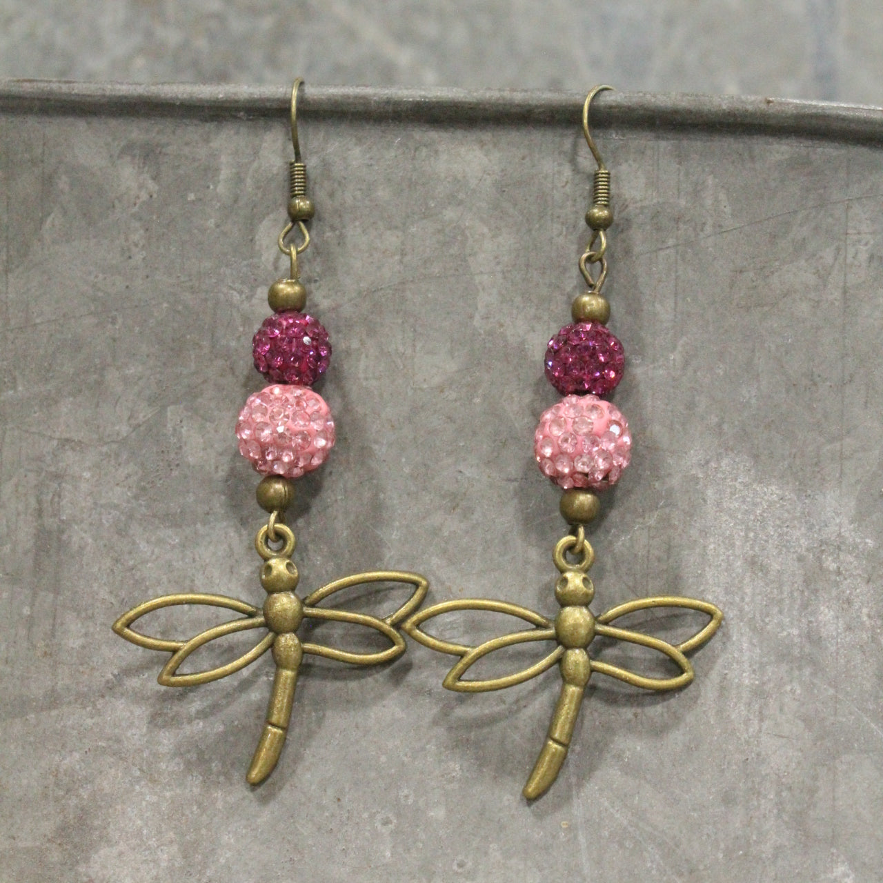 Gliding Strawberry Dragonfly Dangle Earrings