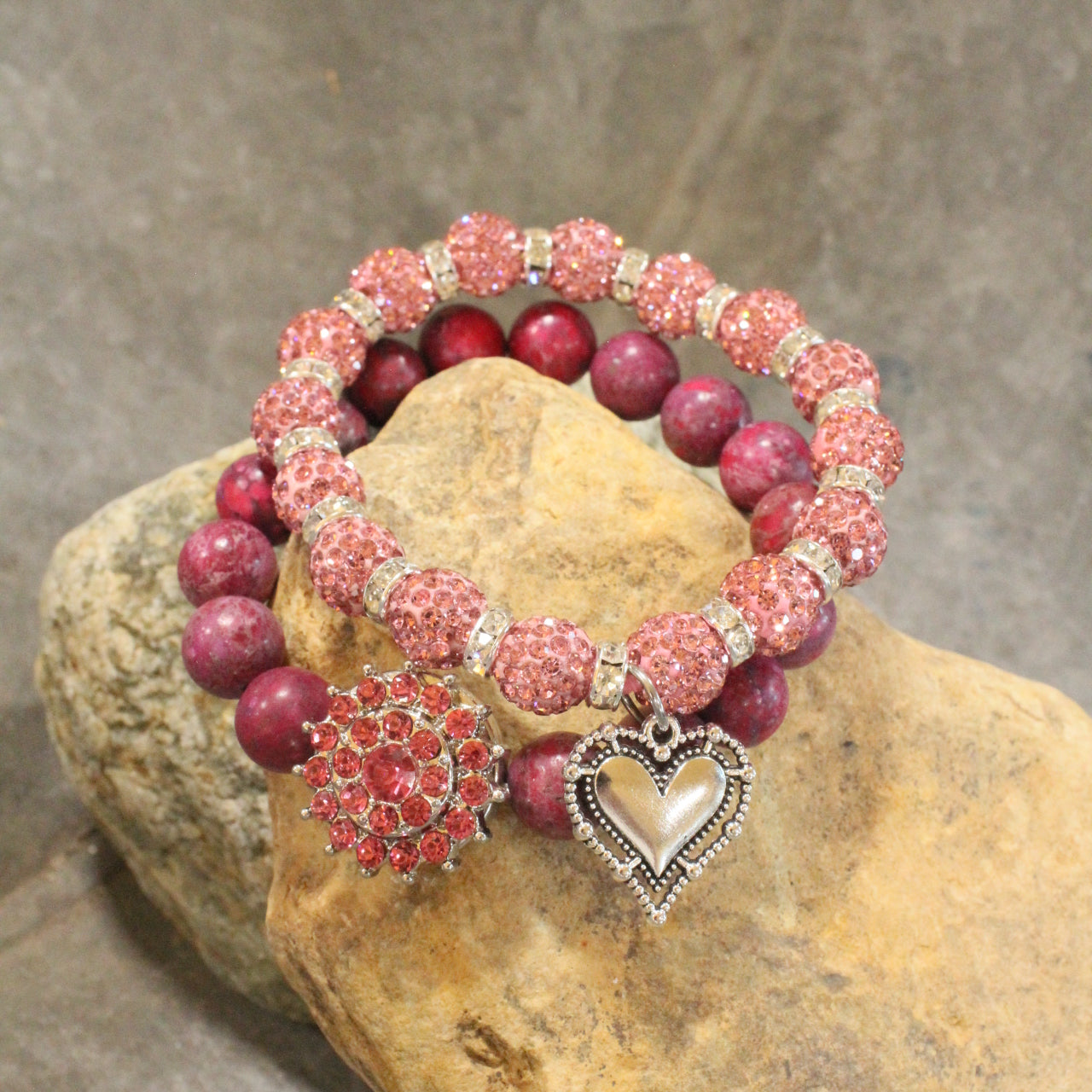 Sweet On You Raspberry & Pink Heart Bracelet Set