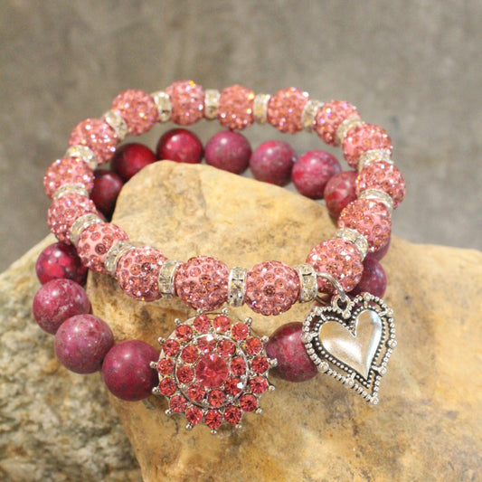 Sweet On You Raspberry & Pink Heart Bracelet Set