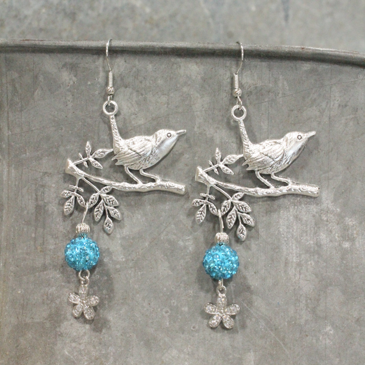 Wings Spread Baby Blue Bird Dangle Earrings