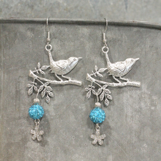 Wings Spread Baby Blue Bird Dangle Earrings