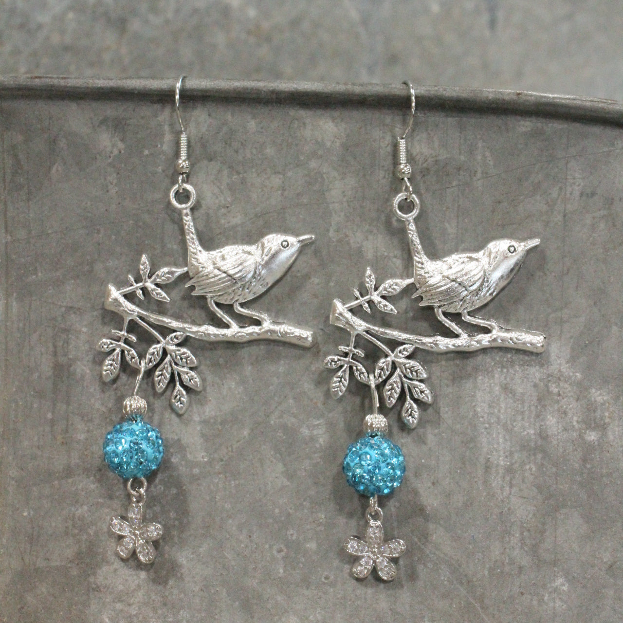 Wings Spread Baby Blue Bird Dangle Earrings
