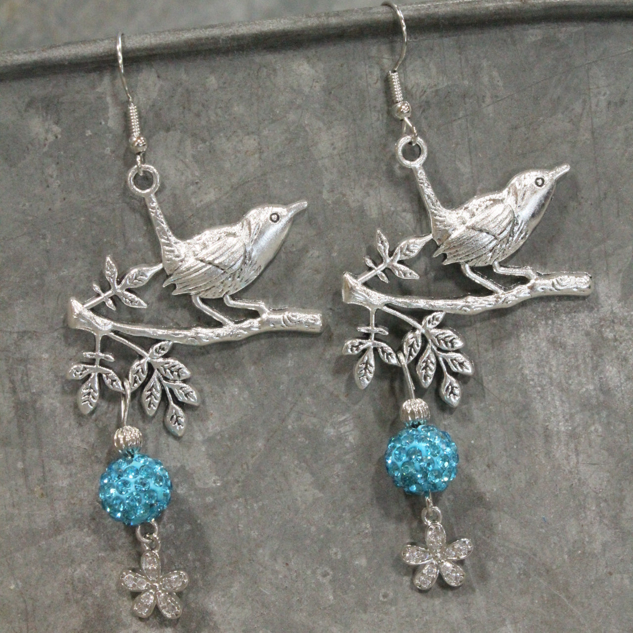 Wings Spread Baby Blue Bird Dangle Earrings