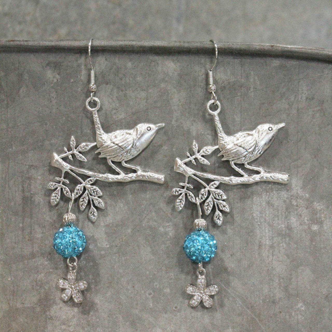 Wings Spread Baby Blue Bird Dangle Earrings